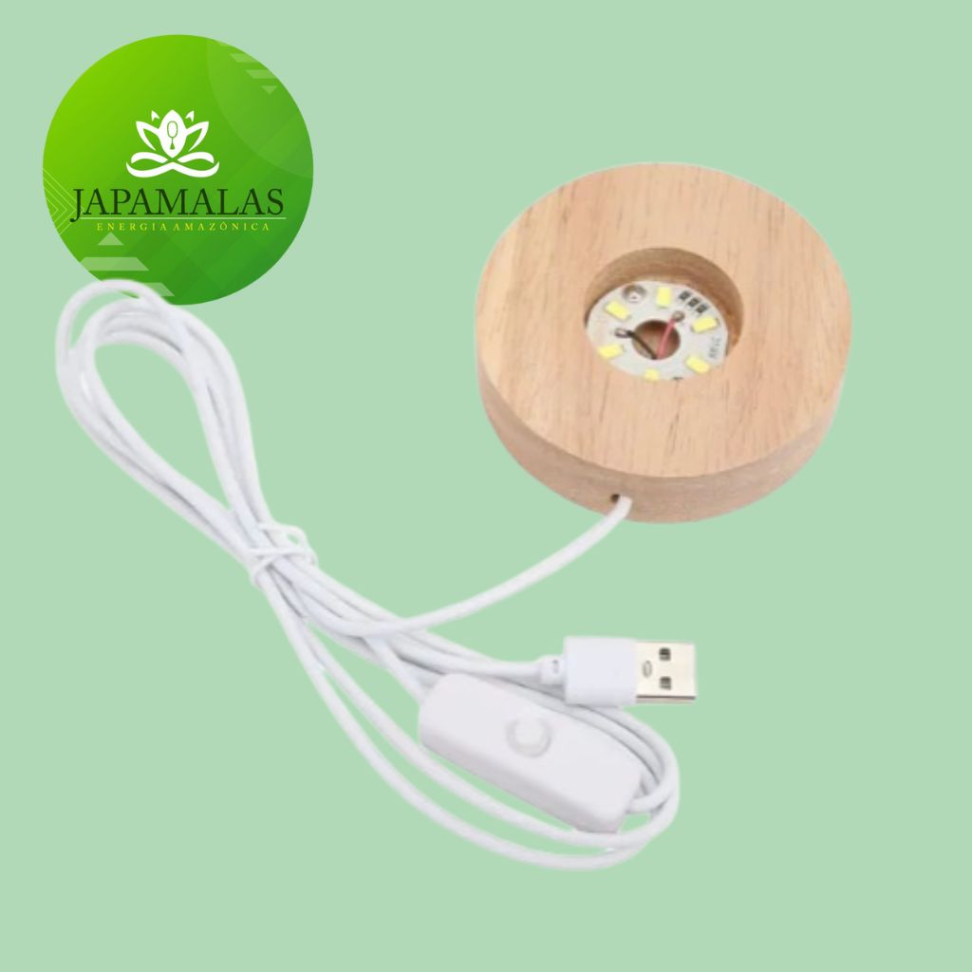 Base de Madeira com Luz LED Amarela USB 6cm - Iluminação para Cristais - #3