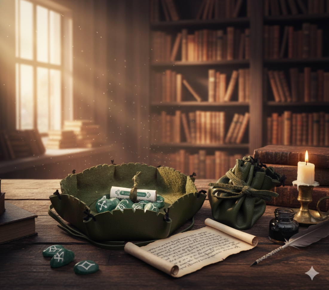 Jogo de Runas das Bruxas com Sacola de Couro - Quartzo Verde - #5