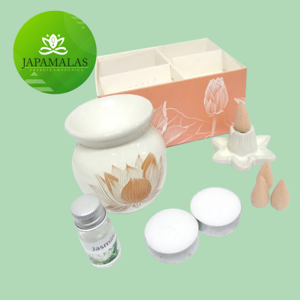 Kit Harmonia Bege – Rechaud de Cerâmica com Jasmim & Incensário Flor de Lótus - #5