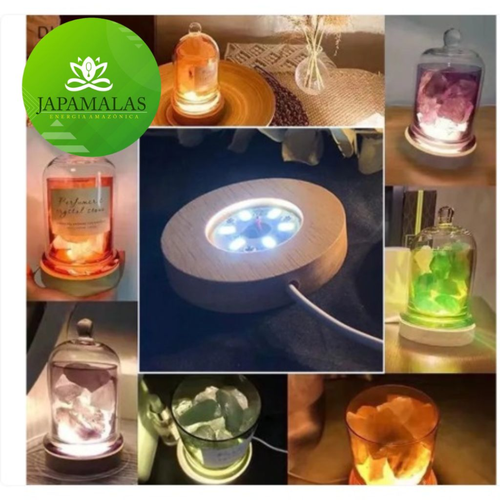 Base de Madeira com Luz LED Amarela USB 6cm - Iluminação para Cristais - #2