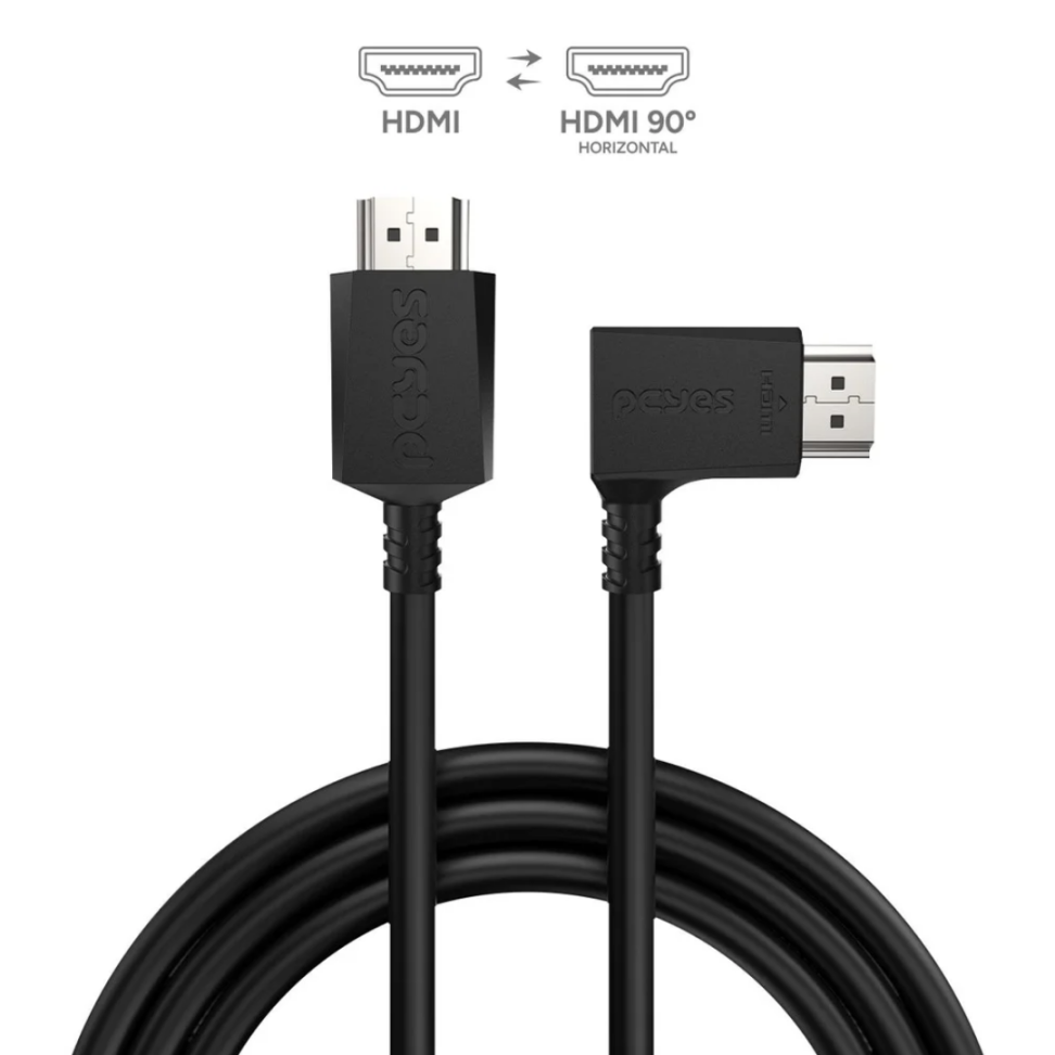 Cabo HDMI 2.0 Pcyes Conector 90 Horizontal - Preto - 3M - PHM20-3H-001