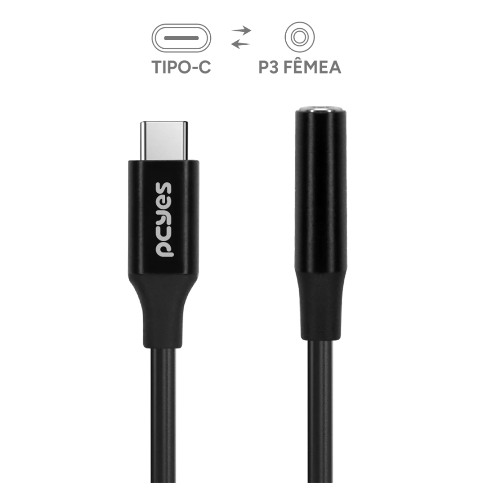 Adaptador USB-C para P3 3.5mm Fêmea, 15cm - PCYES P3UCP-15P