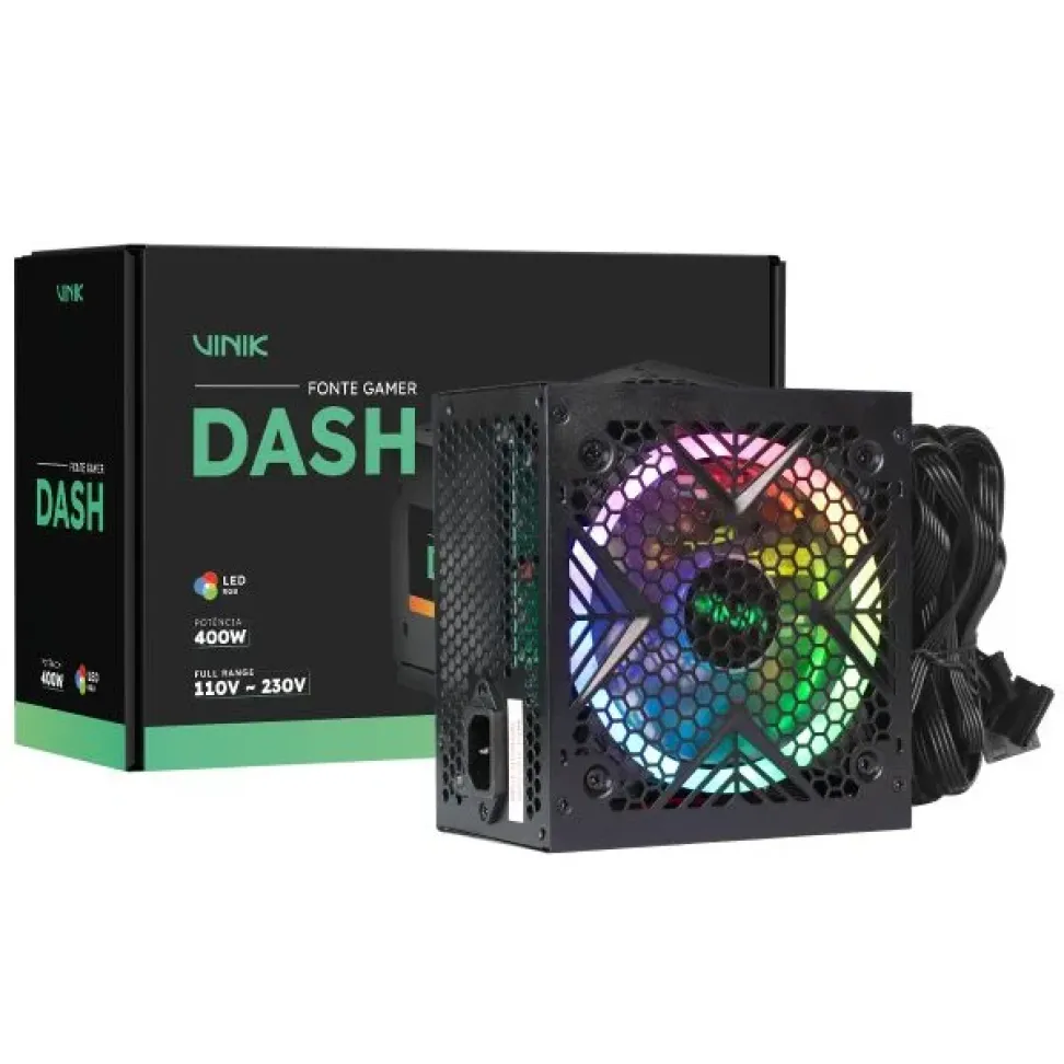 Fonte Gamer Dash 400W Preto Com Fan Led Rgb - Vfg400Wpr