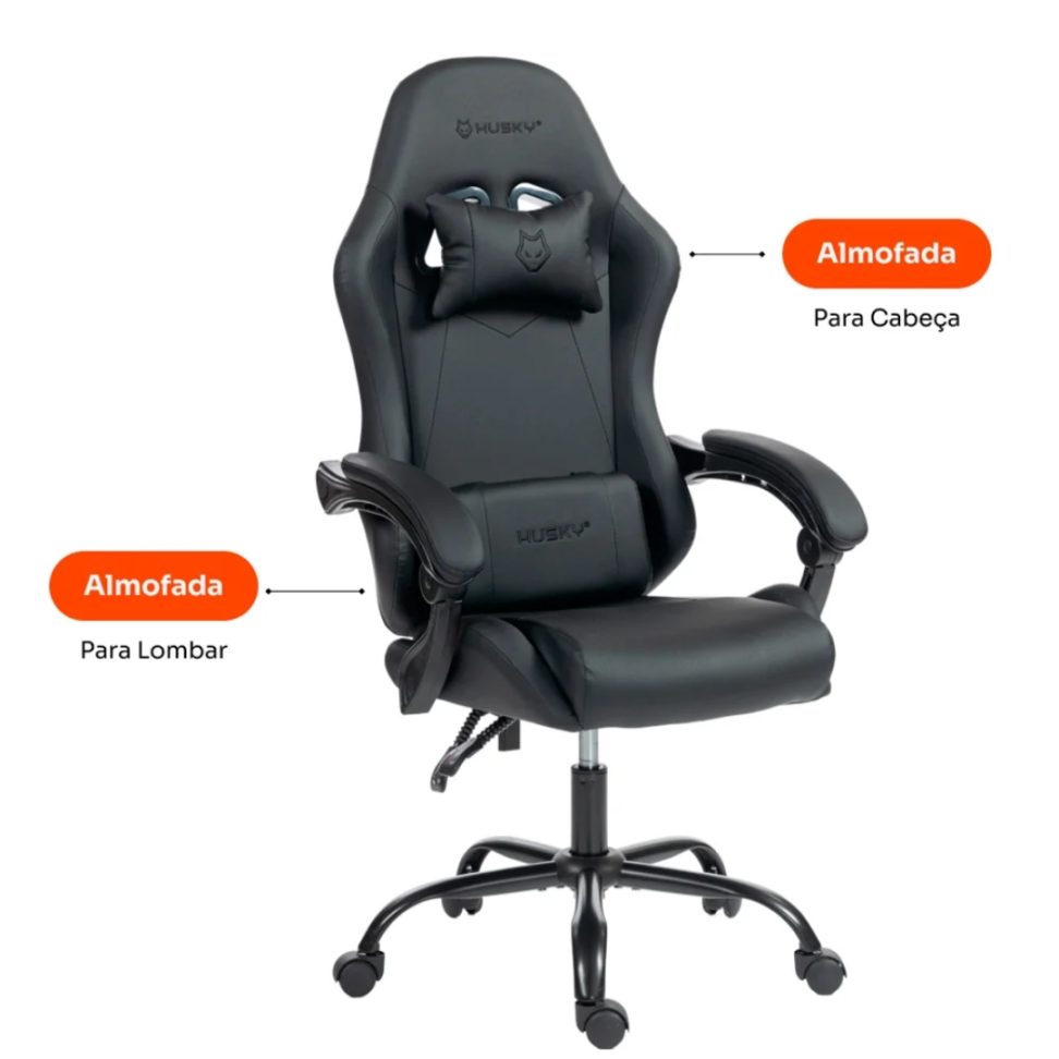 Cadeira Gamer Husky Storm 100 Preta, Reclinável 135º, 120Kg