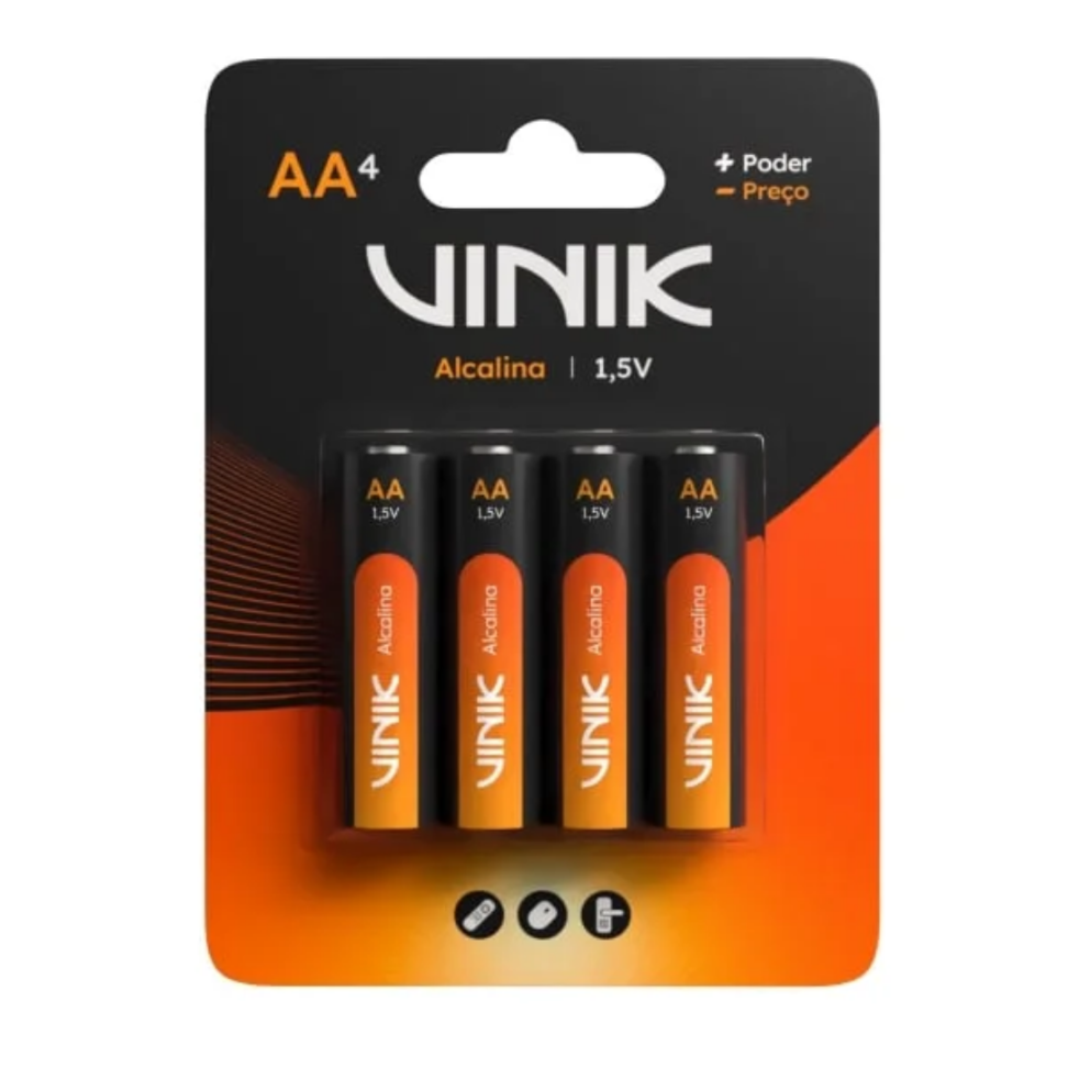 Pilha Alcalina AA Vinik C/4 1.5V 2000 MAH