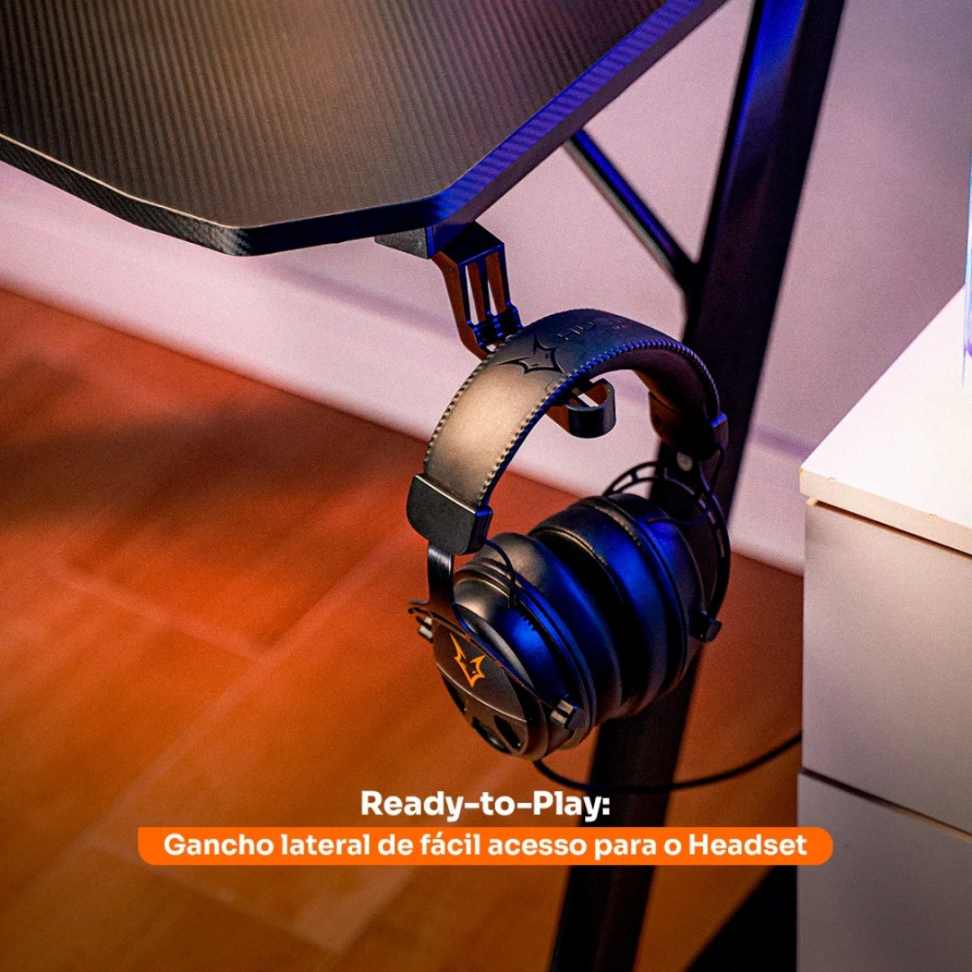 Mesa Gamer Husky Snow, Preto - Superfície em Fibra de Carbono, Suporte para Headset e Copo - HDG100 - #3