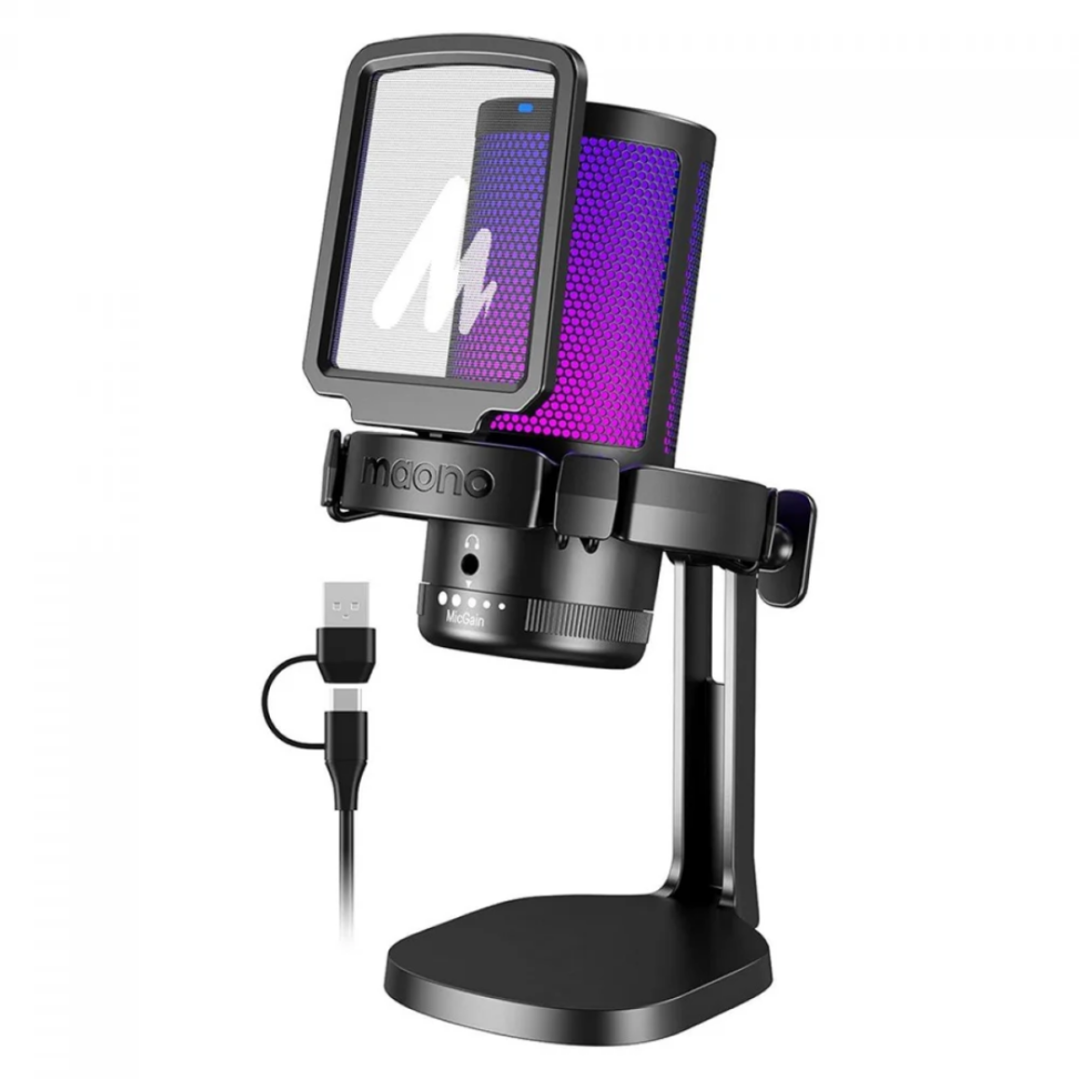 Microfone Gamer Maono Com Suporte, RGB - DGM20 PRETO