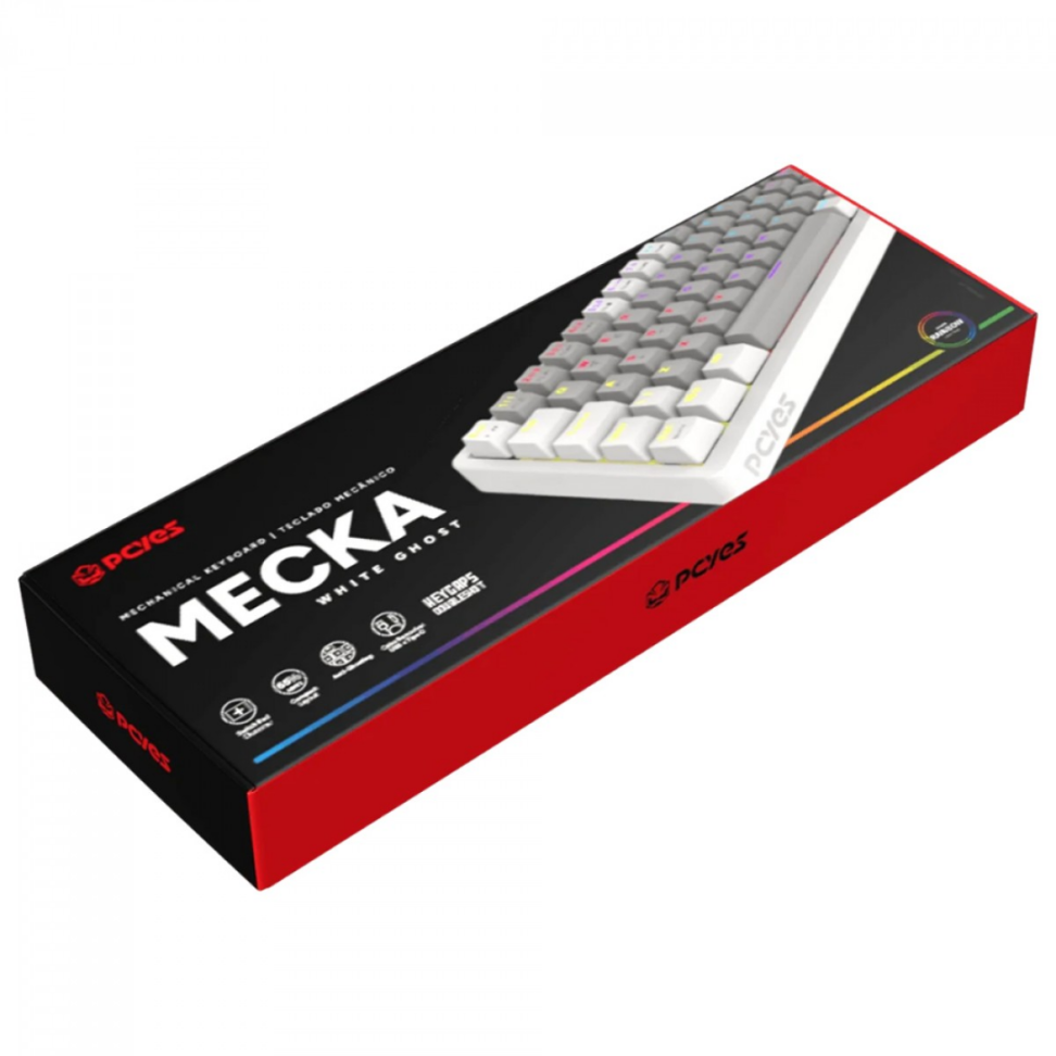 Teclado Mecânico Mecka White Ghost 65% Pcyes - Switch Red - Led Rainbow - #5