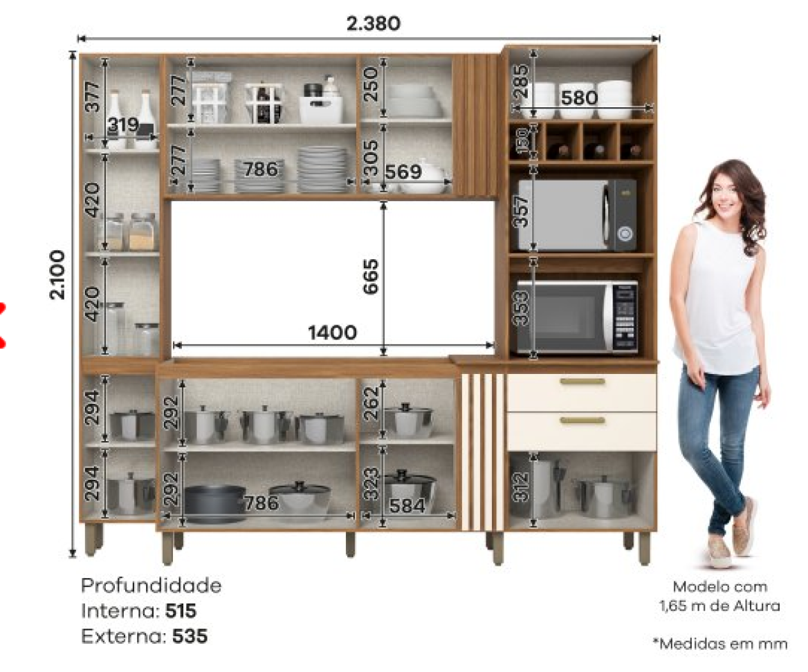KIT COZINHA COMPACTA 7 PORTAS E 2 GAVETAS NATURE/OFF WHITE BC01-127 - #2