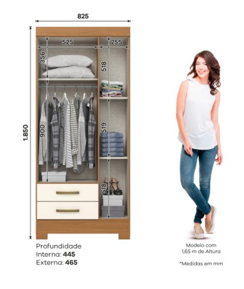 ROUPEIRO 3 PORTAS E 3 GAVETAS C/PES CINAMOMO/OFF WHITE BE16-221 - #2