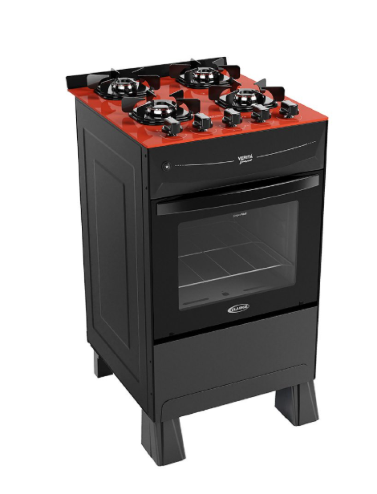 FOGAO GAS VERITA GOURMET 4 BOCAS VERMELHO/PRETO CLARICE