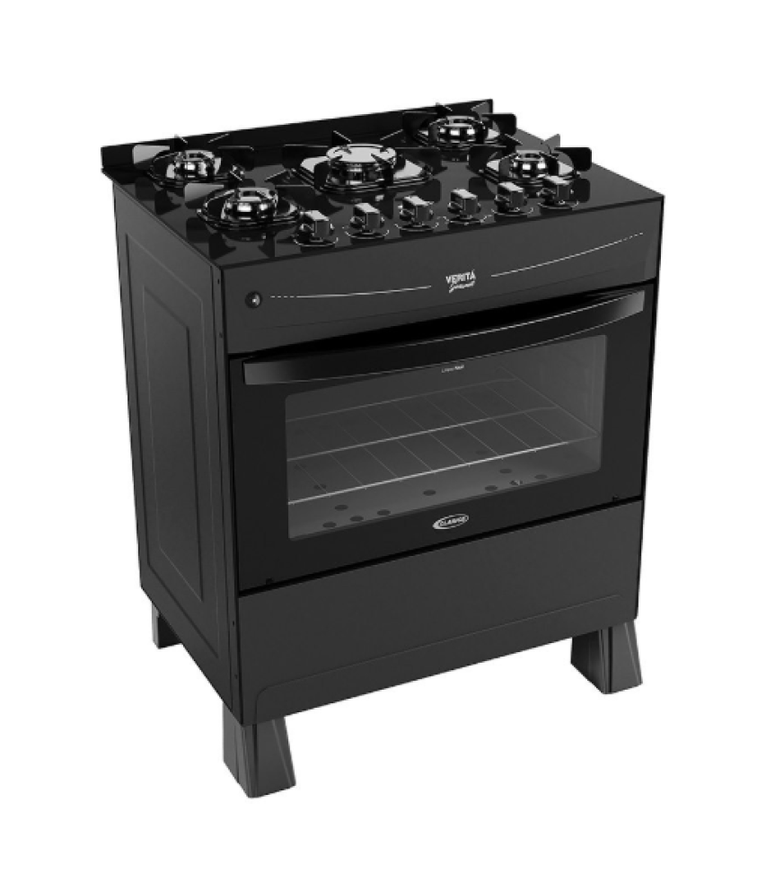 FOGAO GAS VERITA GOURMET 5 BOCAS PRETO/PRETO CLARICE