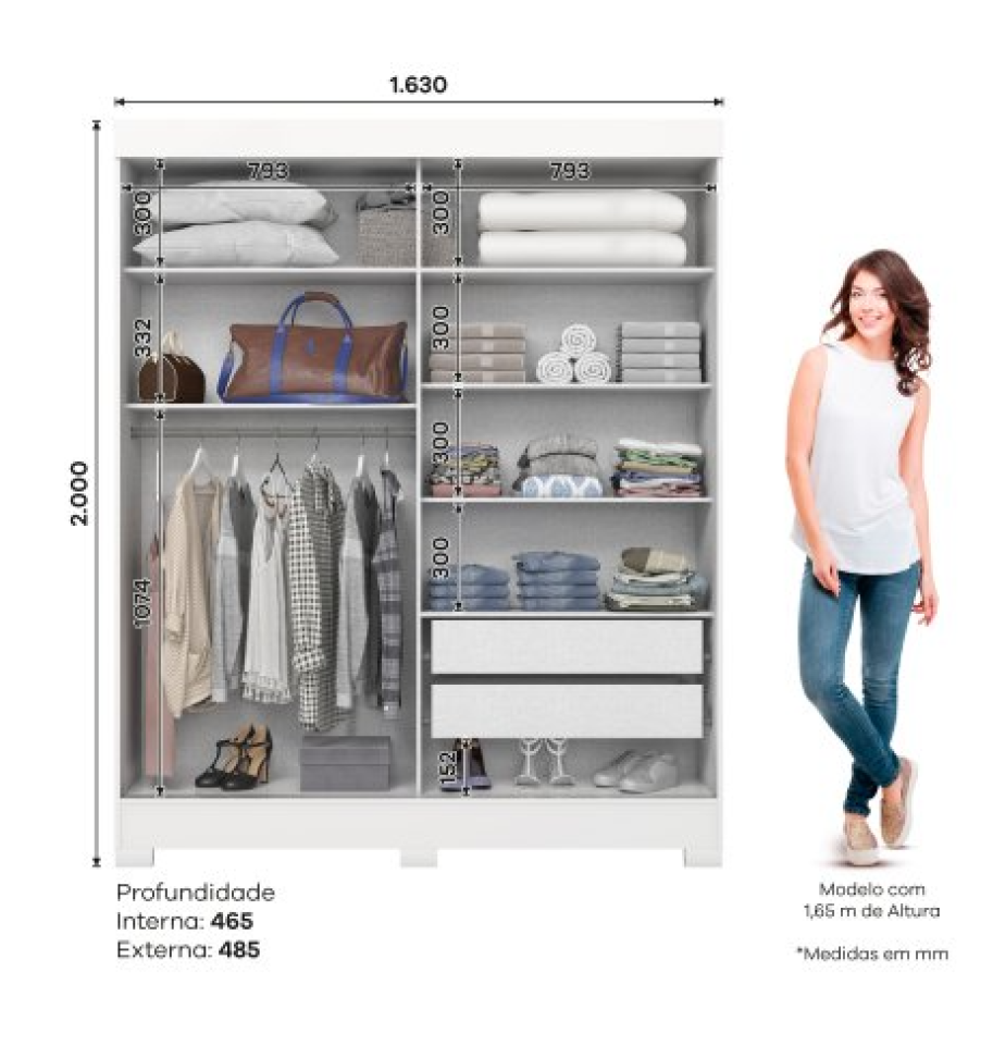 ROUPEIRO 2 PORTAS DESLIZANTE BRANCO B66-66 - #2