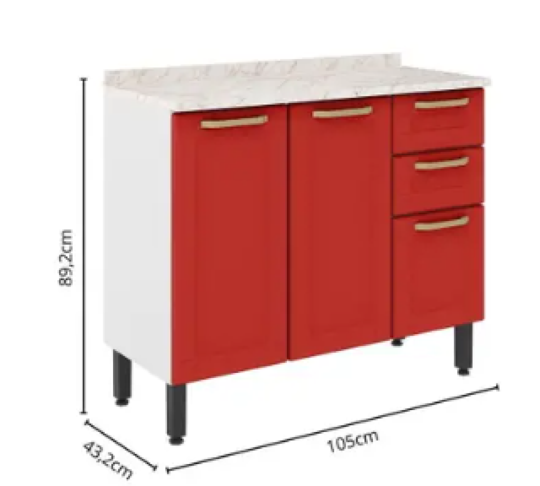 BALCAO ACO TRIPLO BERTOLINI COLORS VERMELHO