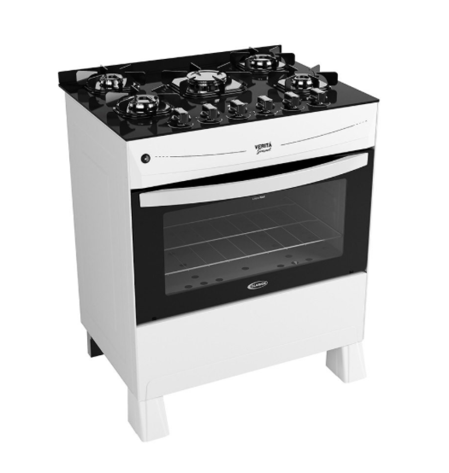 FOGAO GAS VERITA GOURMET 5 BOCAS BRANCO/PRETO CLARICE