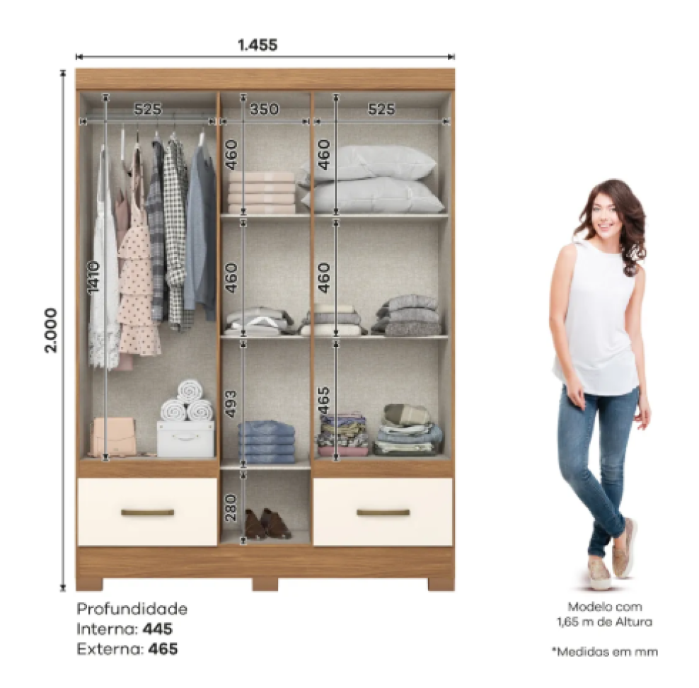 ROUPEIRO 5 PORTAS E 2 GAVETAS NATURE/OFF WHITE B60-127 - #2