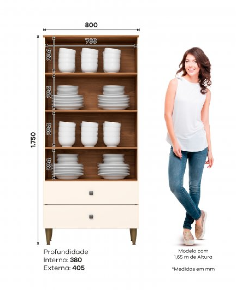 CRISTALEIRA LIZ 2 PORTAS OFF WHITE/NATURE C230-129 - #2