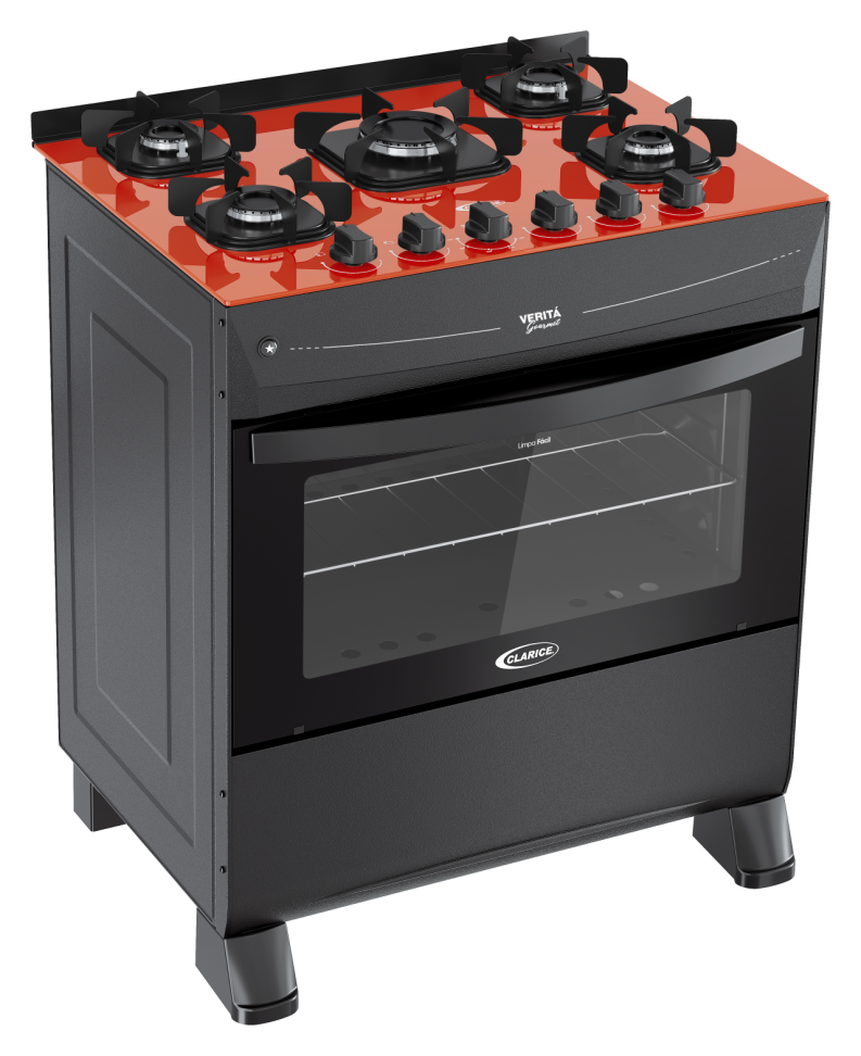 FOGAO GAS VERITA GOURMET 5 BOCAS PRETO/ VERMELHO CLARICE