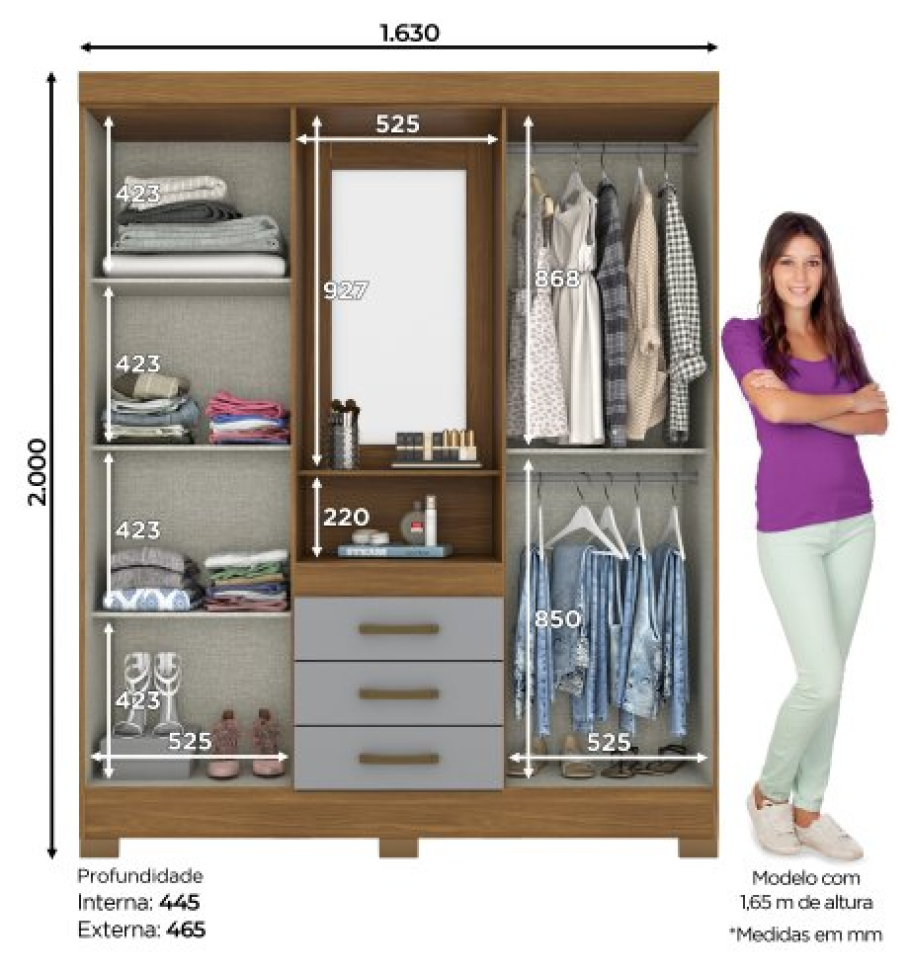 ROUPEIRO 4 PORTAS 3 GAVETAS NATURE/CINZA B24-166 - #2