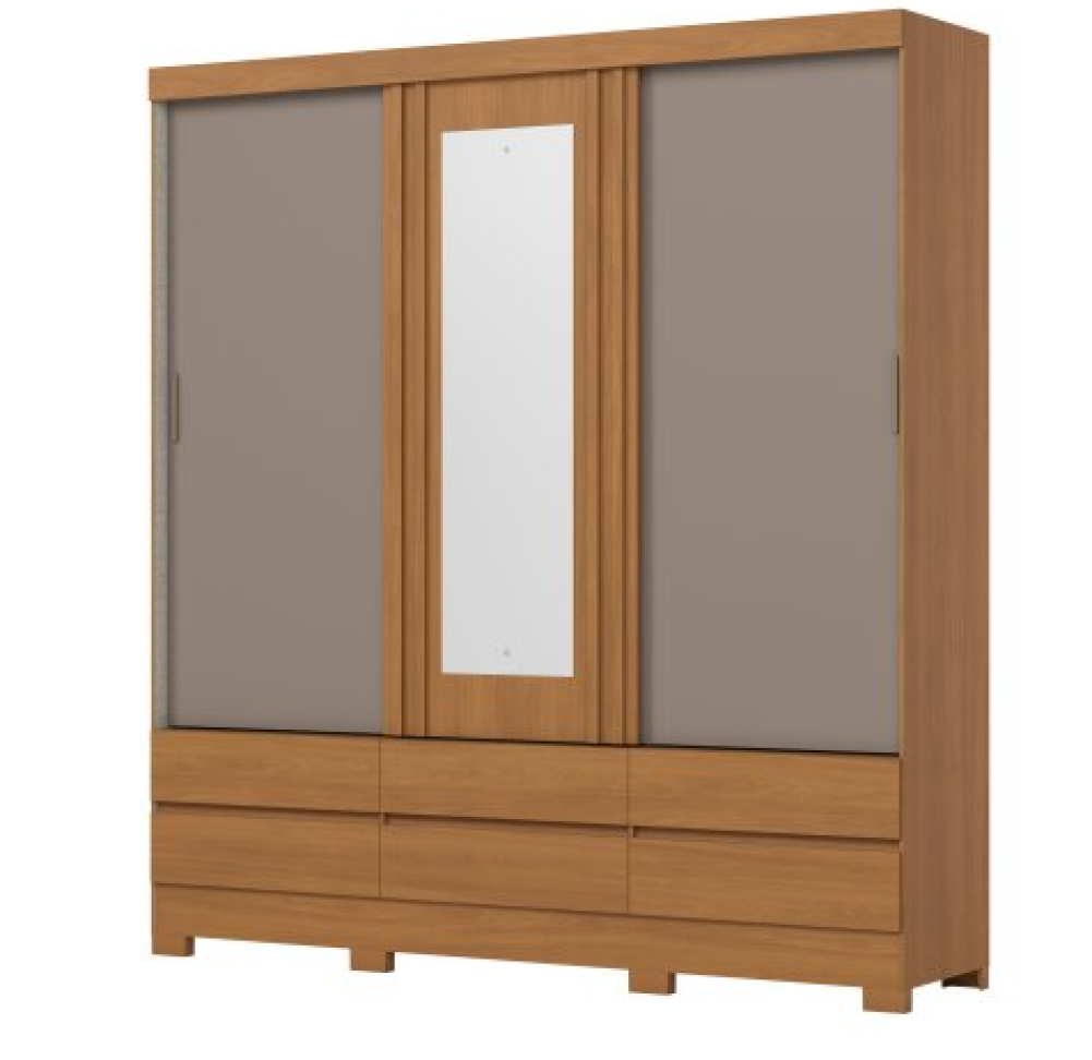 ROUPEIRO 3 PORTAS DESLIZANTES 6 GAVETAS CINAMOMO/OFF WHITE/AVELA B386-226