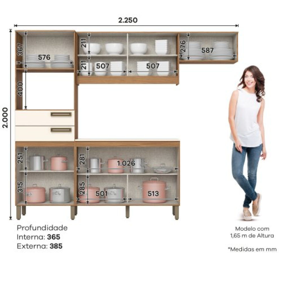 KIT COZINHA COMPACTA 7 PORTAS E 2 GAVETAS NATURE/OFF WHITE B107-127 - #2