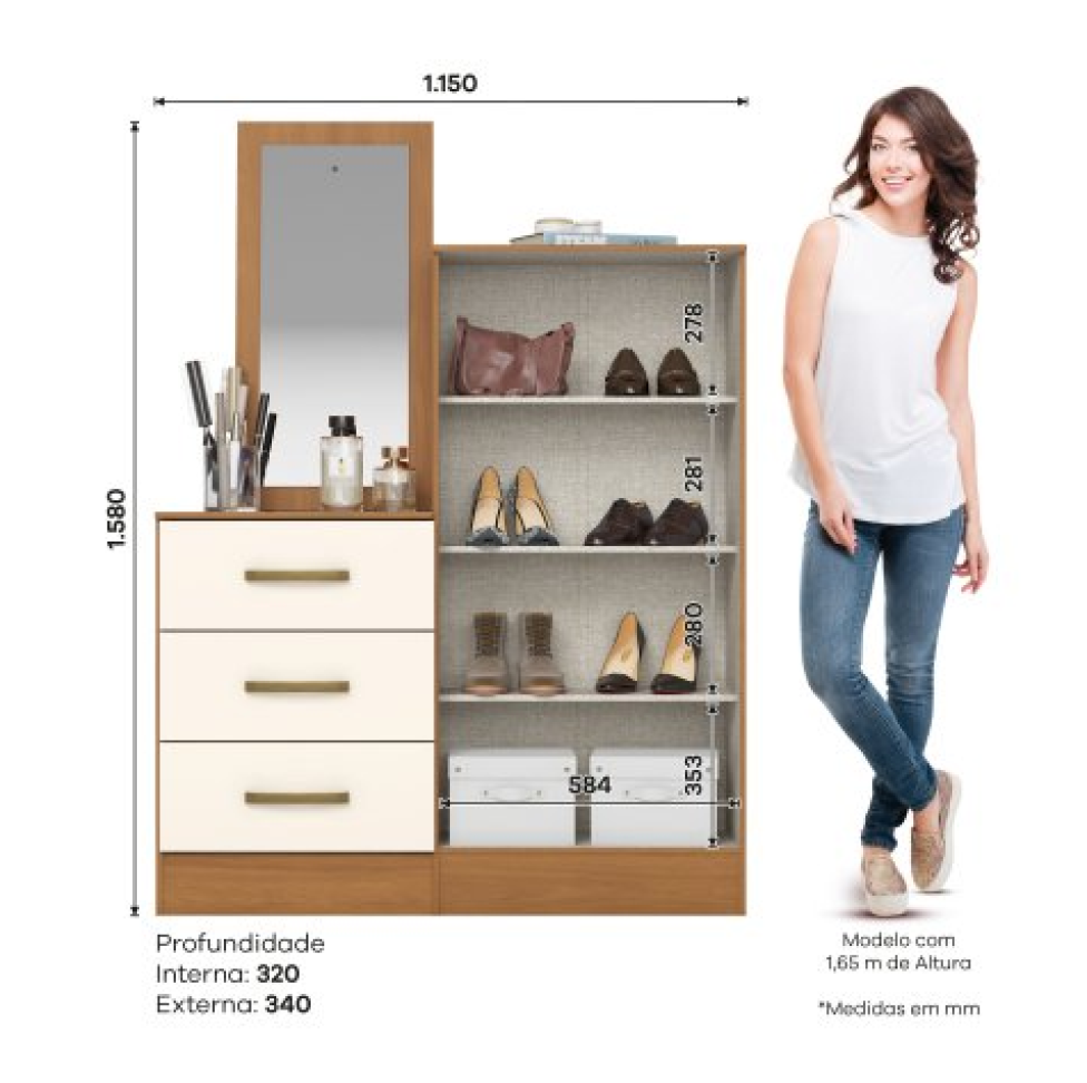 CÔMODA MULTIUSO 2 PORTAS E 3 GAVETAS CINAMOMO/OFF WHITE B700-221 - #2