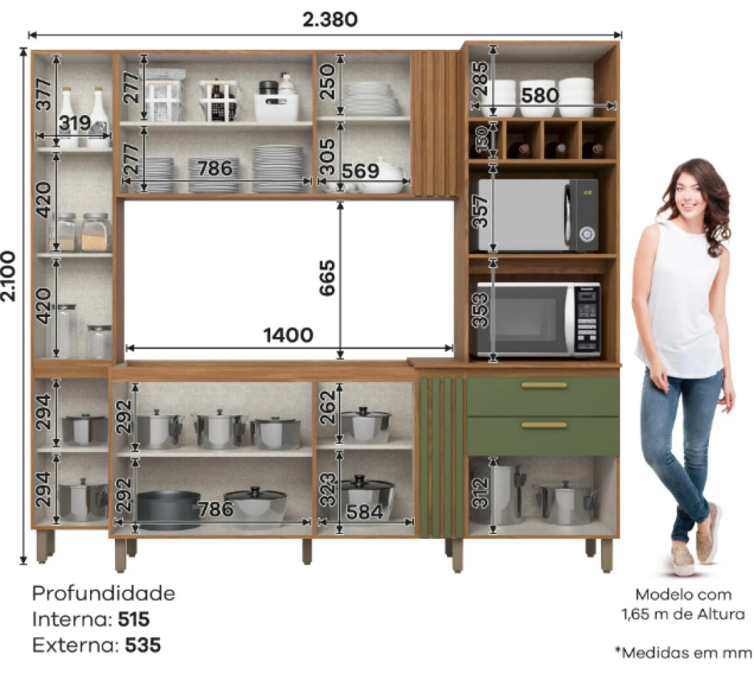 KIT COZINHA COMPACTA 7 PORTAS E 2 GAVETAS NATURE/VERDE HP BC01-216 - #2