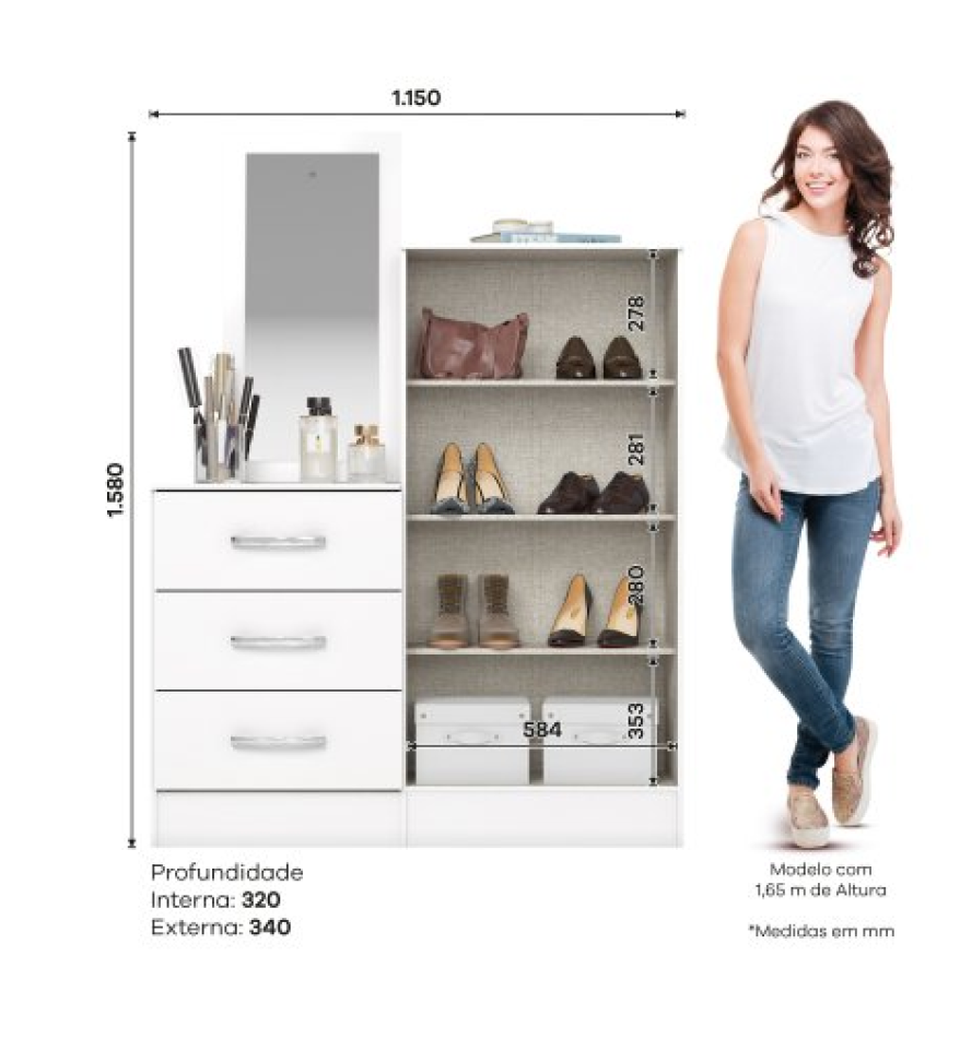 CÔMODA MULTIUSO 2 PORTAS 3 GAVETAS BRANCO B700-10 - #2