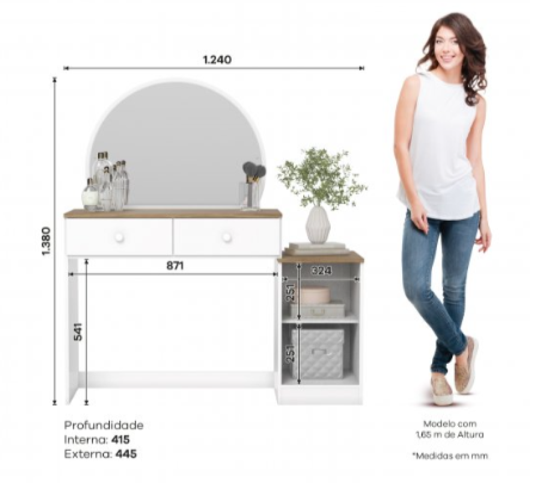 PENTEADEIRA AGNES 1 PORTAS E 2 GAVETAS BRANCO/JEQUITIBÁ HP D921-190 - #2