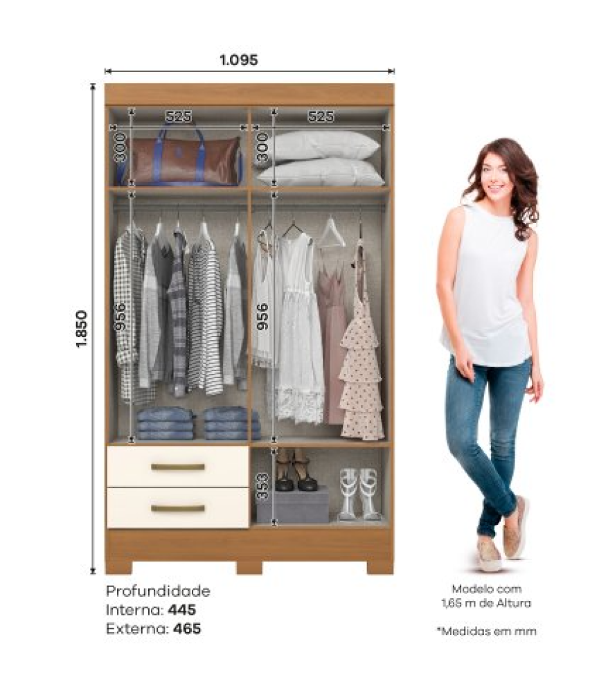 ROUPEIRO 4 PORTAS E 2 GAVETAS C/PES CINAMOMO/OFF WHITE BE12-221 - #2