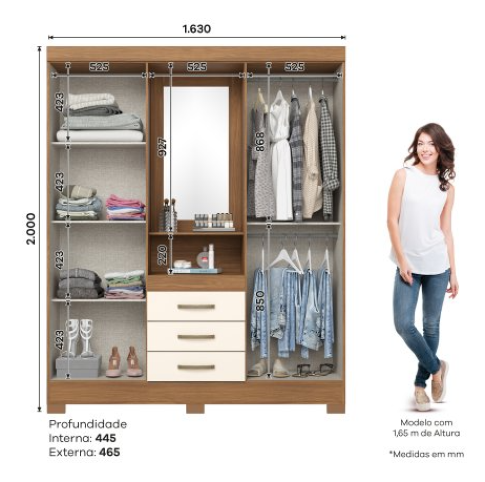 ROUPEIRO 4 PORTAS 3 GAVETAS NATURE/OFF WHITE B24-127 - #2