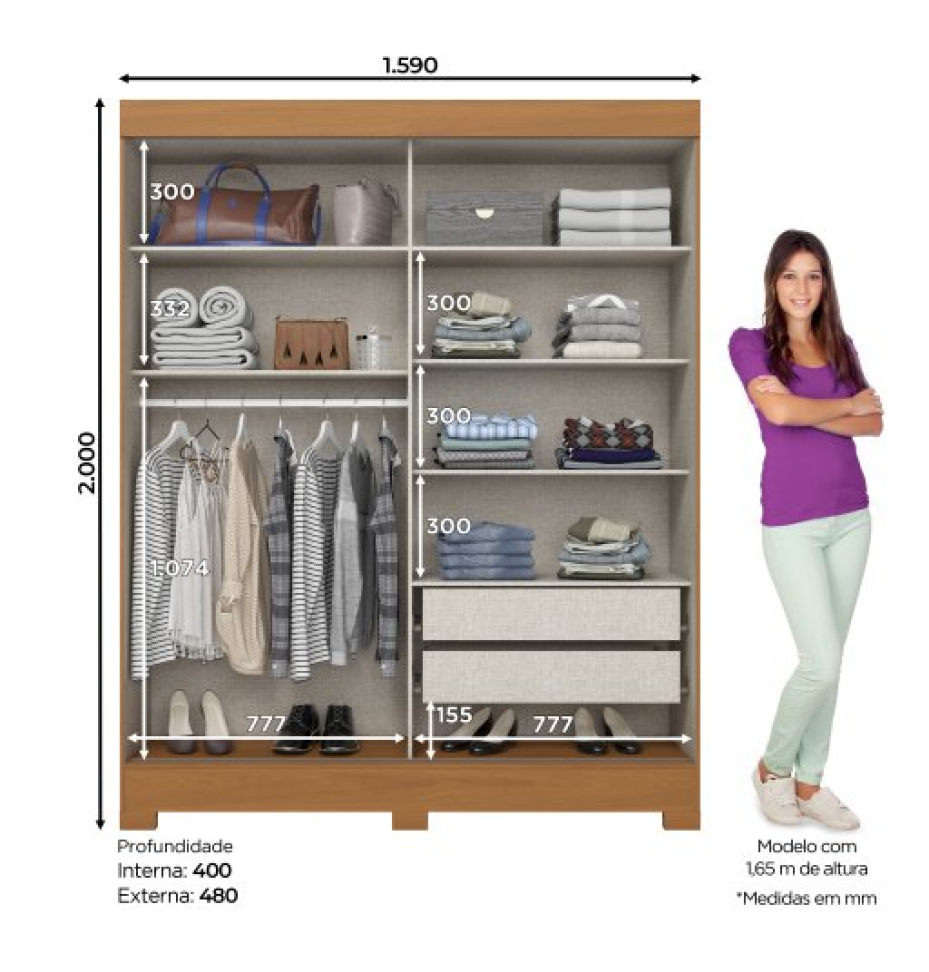 ROUPEIRO 2 PORTAS DESLIZANTES CINAMOMO/CINAMOMO/OFF WHITE B353-227 - #2