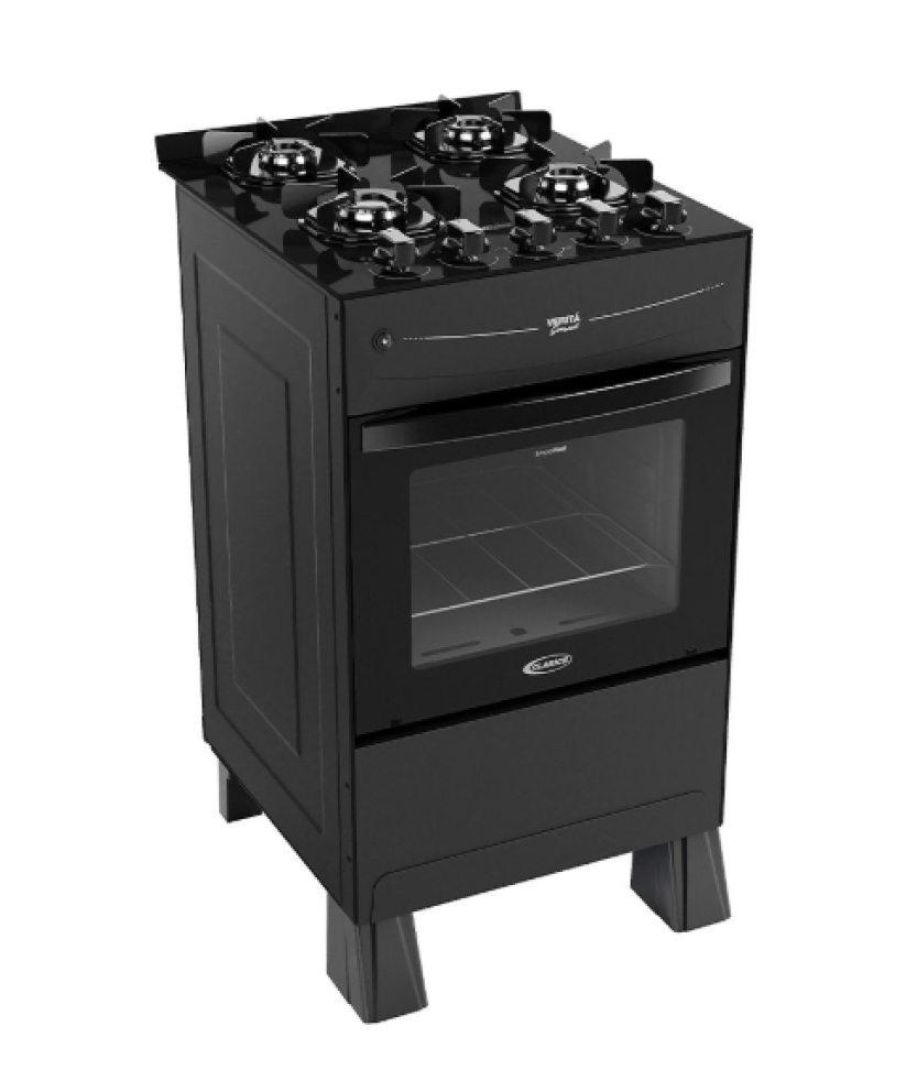 FOGAO GAS VERITA GOURMET 4 BOCAS PRETO/PRETO CLARICE