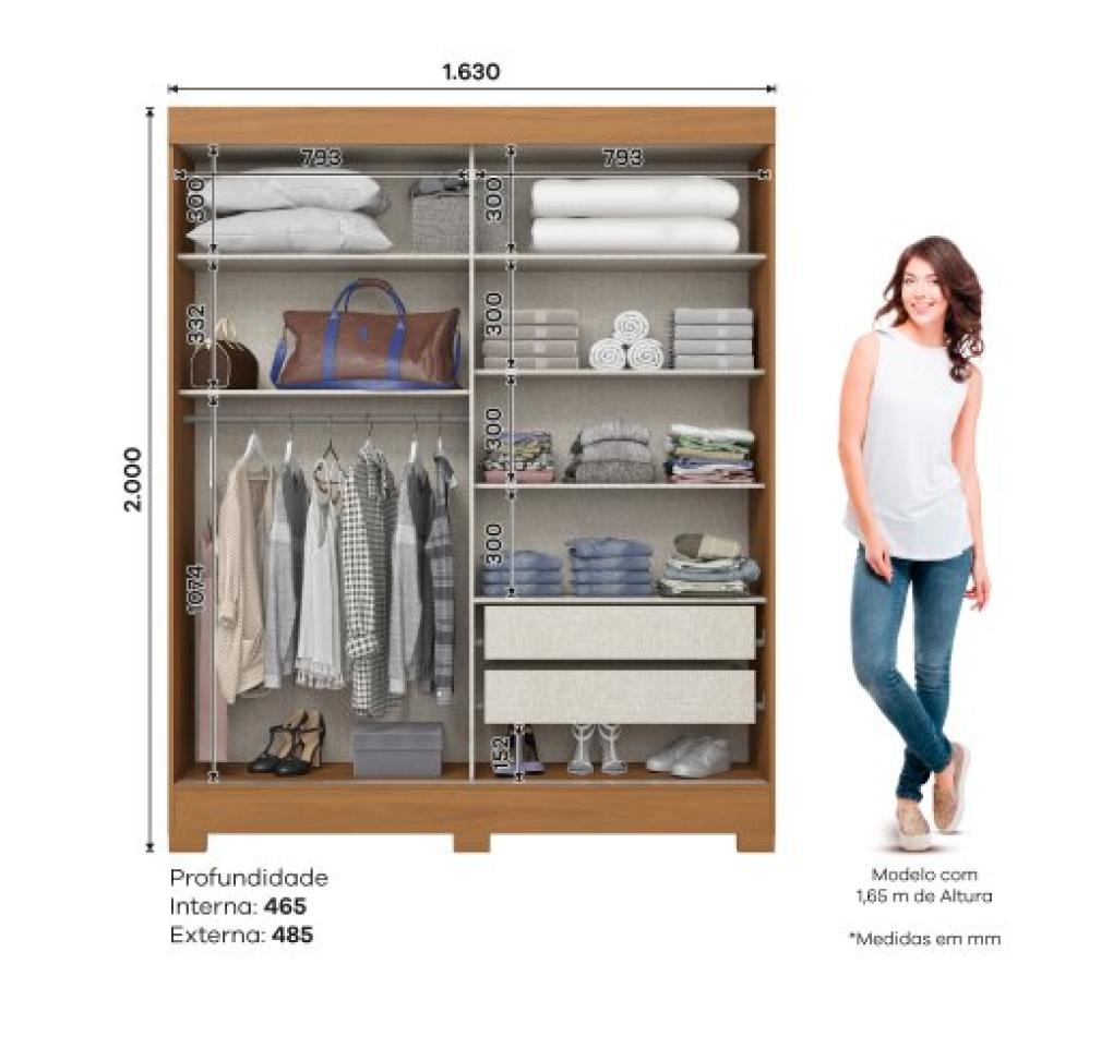 ROUPEIRO 2 PORTAS DESLIZANTES CINAMOMO/OFF WHITE B66-221 - #2