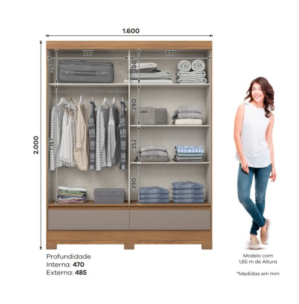 ROUPEIRO 2 PORTAS DESLIZANTES NATURE/OFF WHITE/AVELA B373-223 - #2