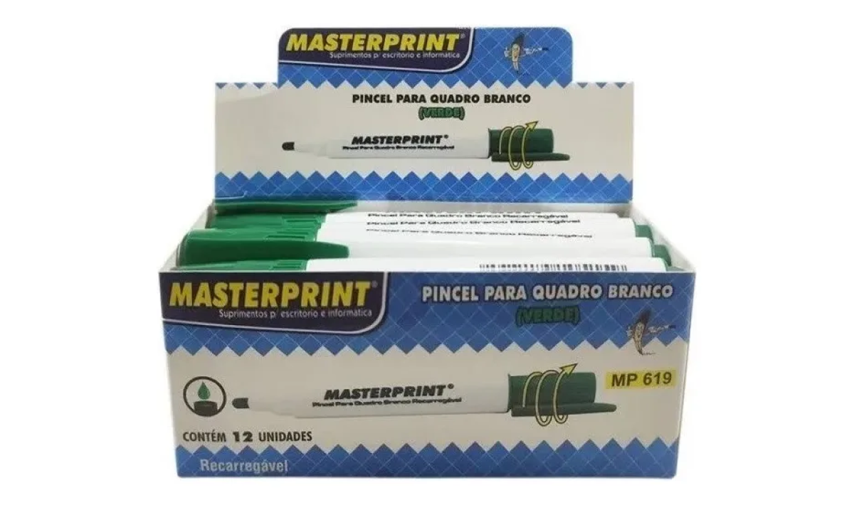 Marcador Quadro Branco Masterprint Verde Caixa C/12 Unidades