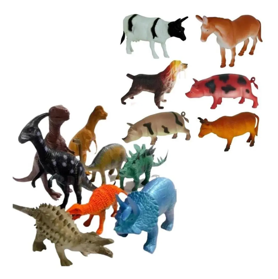 Kit Brinquedos Dinossauro Fazenda Boi Vaca14unidades Grande