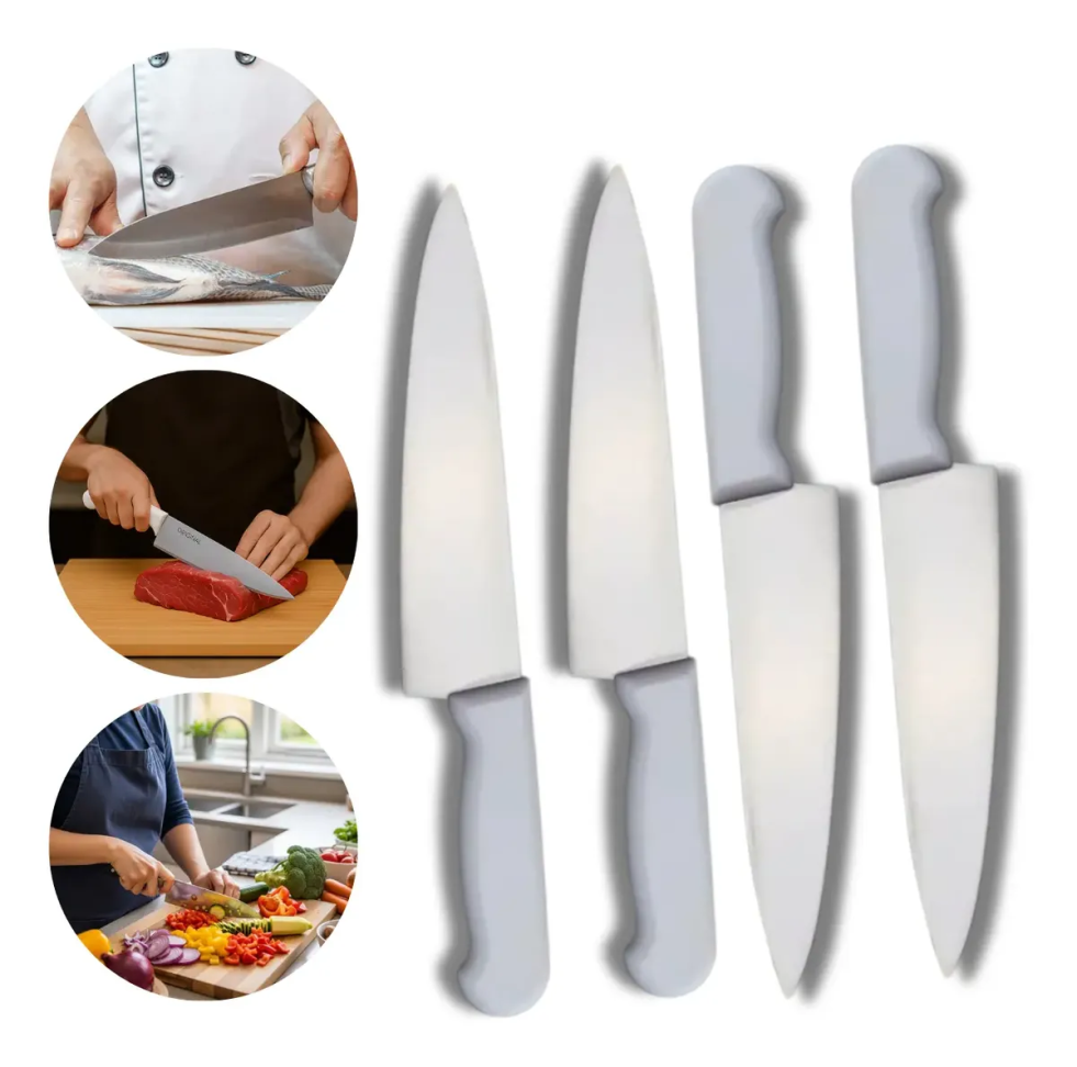 Kit 4 Faca Inox Peixeira Profissional Carne Legumes