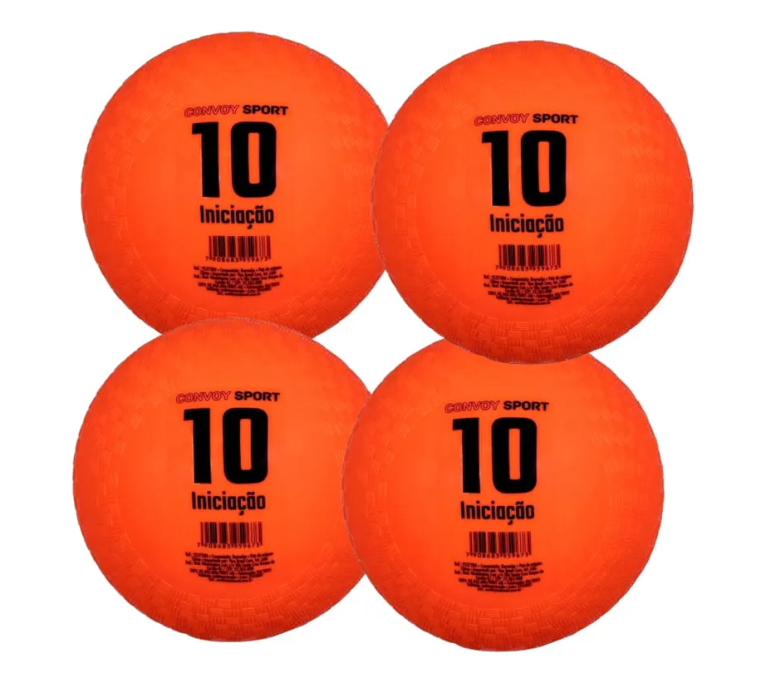 Kit 4 Bola Iniciação Borracha N10 Escolar Esportiva Laranja