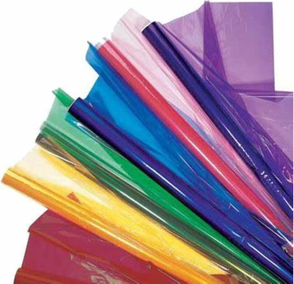 5 Folhas Papel Celofane Poli Colorido, 70x85cm, para Embalagens, Artesanato e Embrulho Sortidas