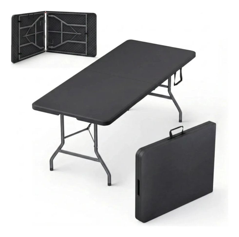 Mesa Dobravel Vira Maleta 1,80m Com Alça Portatil Camping Praia Jardim Área Externa Interna Salão De Festas Gourmet Resistente Cor Preto Bogu Store