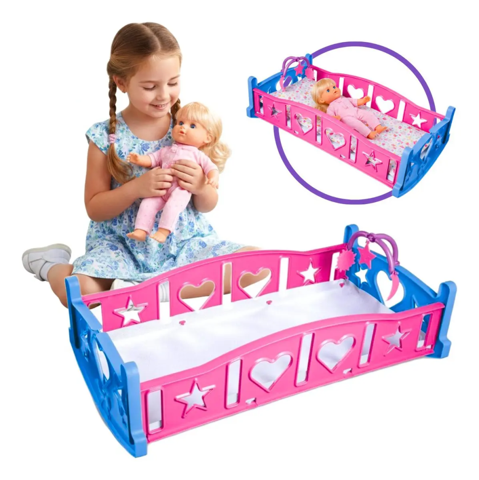 Berço Boneca Bercinho Infantil Brinquedo Bebê Rosa Grande Rosa/azul