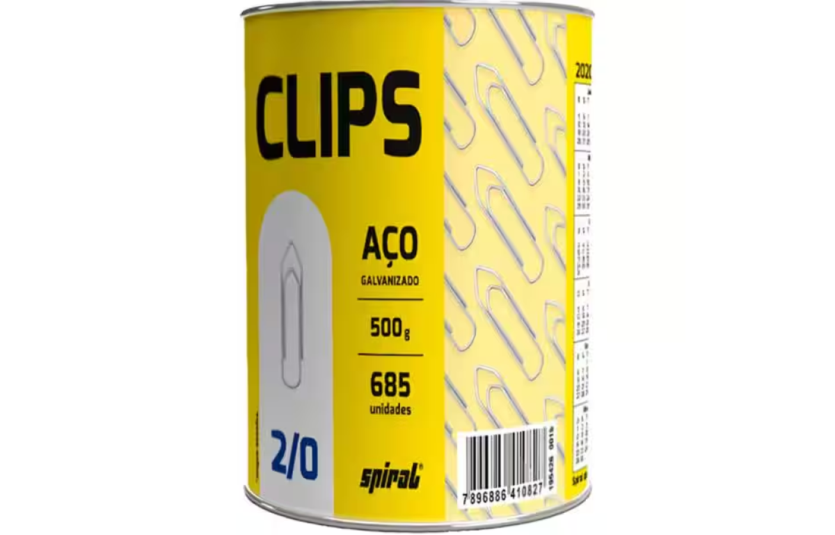 Clips número 2/0 Galvanizado, Lata 500g, Spiral - PT 1 UN