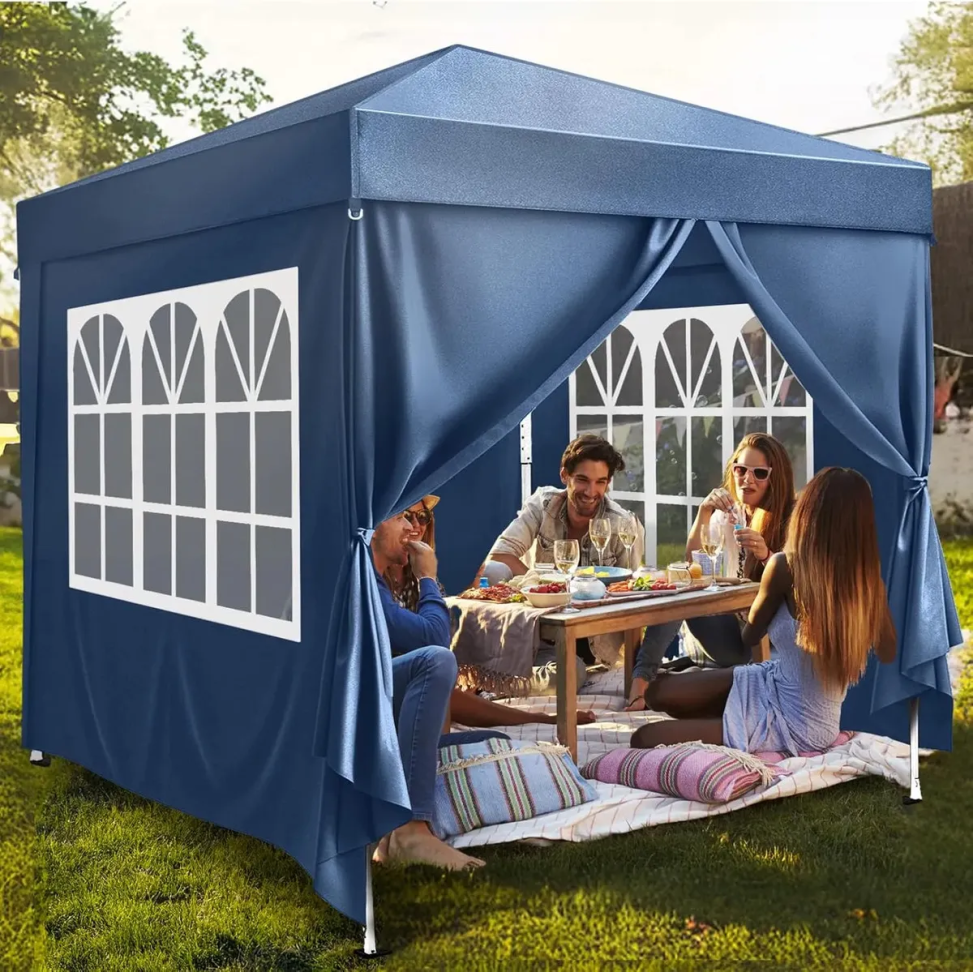 Tenda Gazebo Dobrável Joyfox 3x3 m Com 4 Paredes e Proteção UV Azul-Marinho