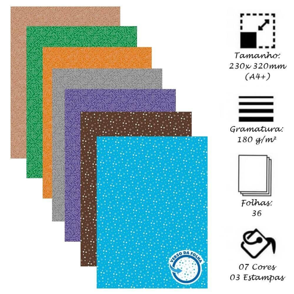 Bloco Textura Visual 4  A4+ com 7 Cores 3 Estampas 36 Folhas 180g - Tilibra