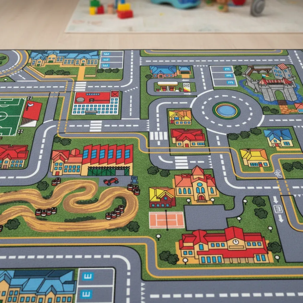 Tapete Infantil Criança Pista Carrinho Tamanho 120x70cm