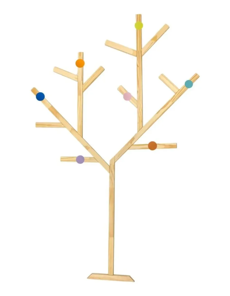 Árvore Cabideiro Parede Pinus Natural 140x90 Gancho Círculo