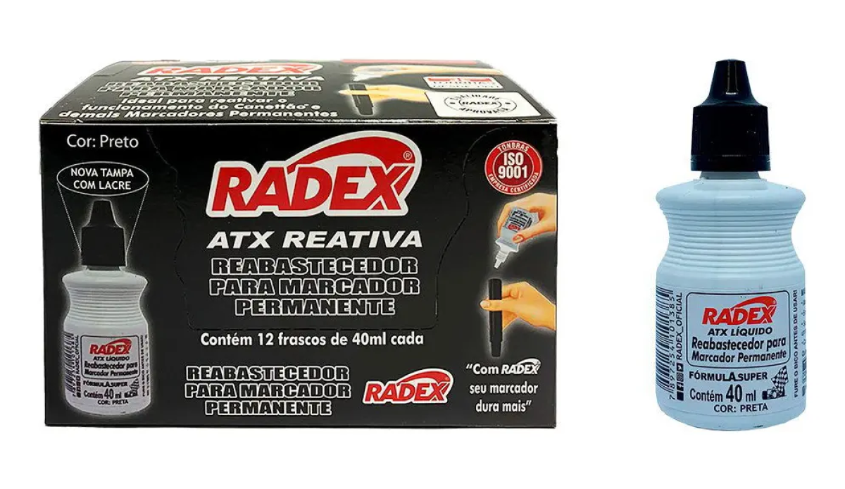 Reabastecedor Para Pincel Permanente Radex Preto Cx C/ 12