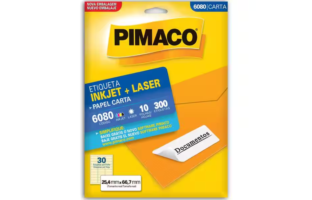 Etiqueta ink-jet/laser Carta 25,4x66,7 6080 Pimaco PT 300 UN PT 300 UN