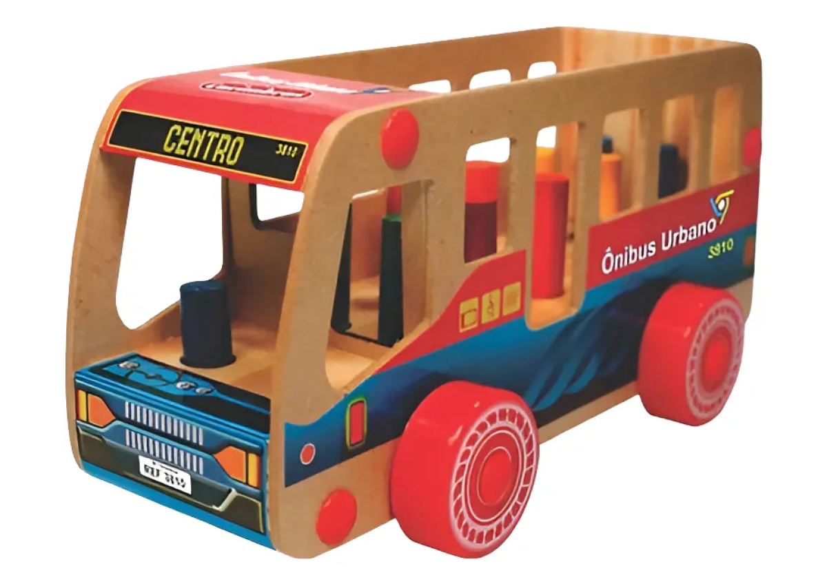 Brinquedo Educativo Carimbras Ônibus Urbano Madeira Colorido 25cm